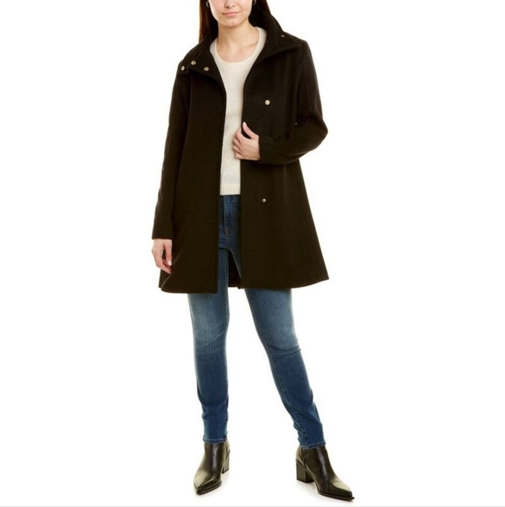 Cole Haan Signature Black Wool Blend Winter Coat Jacket Evening Womens Size 8